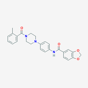 molecular formula C26H25N3O4 B237923 N-{4-[4-(2-methylbenzoyl)-1-piperazinyl]phenyl}-1,3-benzodioxole-5-carboxamide 