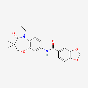 molecular formula C21H22N2O5 B2379286 N-(5-ethyl-3,3-dimethyl-4-oxo-2,3,4,5-tetrahydrobenzo[b][1,4]oxazepin-8-yl)benzo[d][1,3]dioxole-5-carboxamide CAS No. 921524-20-1