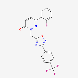 molecular formula C20H12F4N4O2 B2379316 6-(2-fluorophenyl)-2-((3-(4-(trifluoromethyl)phenyl)-1,2,4-oxadiazol-5-yl)methyl)pyridazin-3(2H)-one CAS No. 1105248-19-8