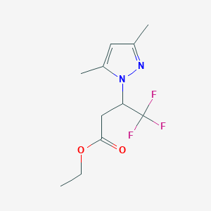 molecular formula C11H15F3N2O2 B2379359 Ethyl 3-(3,5-dimethylpyrazol-1-yl)-4,4,4-trifluorobutanoate CAS No. 2054953-35-2