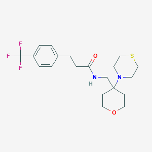 molecular formula C20H27F3N2O2S B2379361 N-[(4-Thiomorpholin-4-yloxan-4-yl)methyl]-3-[4-(trifluoromethyl)phenyl]propanamide CAS No. 2415463-51-1