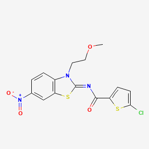 molecular formula C15H12ClN3O4S2 B2379375 5-chloro-N-[(2Z)-3-(2-methoxyethyl)-6-nitro-2,3-dihydro-1,3-benzothiazol-2-ylidene]thiophene-2-carboxamide CAS No. 864976-70-5