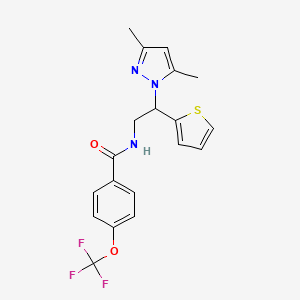 molecular formula C19H18F3N3O2S B2379395 N-(2-(3,5-dimethyl-1H-pyrazol-1-yl)-2-(thiophen-2-yl)ethyl)-4-(trifluoromethoxy)benzamide CAS No. 2034564-27-5