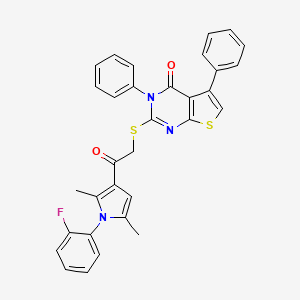 B2379416 2-[2-[1-(2-Fluorophenyl)-2,5-dimethylpyrrol-3-yl]-2-oxoethyl]sulfanyl-3,5-diphenylthieno[2,3-d]pyrimidin-4-one CAS No. 500112-15-2