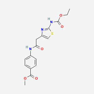 molecular formula C16H17N3O5S B2379546 Methyl 4-(2-(2-((ethoxycarbonyl)amino)thiazol-4-yl)acetamido)benzoate CAS No. 946284-80-6