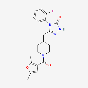 molecular formula C21H23FN4O3 B2379608 3-((1-(2,5-dimethylfuran-3-carbonyl)piperidin-4-yl)methyl)-4-(2-fluorophenyl)-1H-1,2,4-triazol-5(4H)-one CAS No. 2034584-29-5