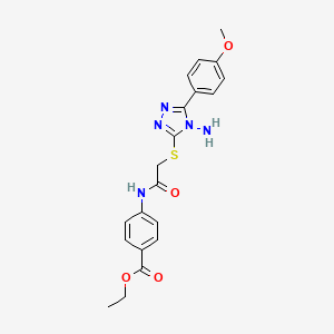molecular formula C20H21N5O4S B2379616 Ethyl 4-[[2-[[4-amino-5-(4-methoxyphenyl)-1,2,4-triazol-3-yl]sulfanyl]acetyl]amino]benzoate CAS No. 781654-64-6