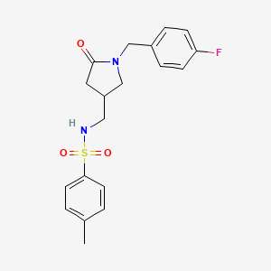 molecular formula C19H21FN2O3S B2379618 N-((1-(4-fluorobenzyl)-5-oxopyrrolidin-3-yl)methyl)-4-methylbenzenesulfonamide CAS No. 954695-20-6