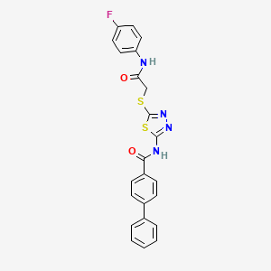 molecular formula C23H17FN4O2S2 B2379624 N-(5-((2-((4-fluorophenyl)amino)-2-oxoethyl)thio)-1,3,4-thiadiazol-2-yl)-[1,1'-biphenyl]-4-carboxamide CAS No. 392297-84-6