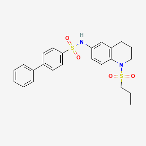 molecular formula C24H26N2O4S2 B2379625 N-(1-(propylsulfonyl)-1,2,3,4-tetrahydroquinolin-6-yl)-[1,1'-biphenyl]-4-sulfonamide CAS No. 946347-39-3