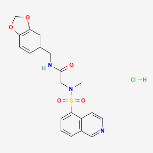 molecular formula C20H20ClN3O5S B2379639 N-(benzo[d][1,3]dioxol-5-ylmethyl)-2-(N-methylisoquinoline-5-sulfonamido)acetamide hydrochloride CAS No. 1216953-63-7