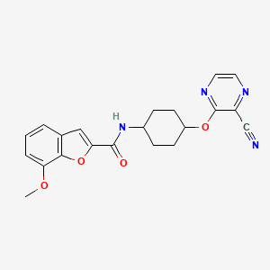 molecular formula C21H20N4O4 B2379646 N-((1r,4r)-4-((3-cyanopyrazin-2-yl)oxy)cyclohexyl)-7-methoxybenzofuran-2-carboxamide CAS No. 2034255-51-9