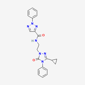molecular formula C22H21N7O2 B2379654 N-(2-(3-cyclopropyl-5-oxo-4-phenyl-4,5-dihydro-1H-1,2,4-triazol-1-yl)ethyl)-2-phenyl-2H-1,2,3-triazole-4-carboxamide CAS No. 1396814-46-2