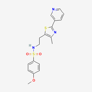 molecular formula C18H19N3O3S2 B2379690 4-methoxy-N-[2-(4-methyl-2-pyridin-3-yl-1,3-thiazol-5-yl)ethyl]benzenesulfonamide CAS No. 869069-77-2