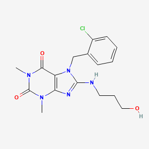 molecular formula C17H20ClN5O3 B2379691 7-(2-chlorobenzyl)-8-((3-hydroxypropyl)amino)-1,3-dimethyl-1H-purine-2,6(3H,7H)-dione CAS No. 305868-50-2