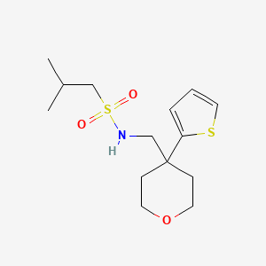 molecular formula C14H23NO3S2 B2379708 2-methyl-N-((4-(thiophen-2-yl)tetrahydro-2H-pyran-4-yl)methyl)propane-1-sulfonamide CAS No. 1210799-95-3