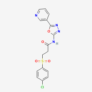 molecular formula C16H13ClN4O4S B2379712 3-((4-chlorophenyl)sulfonyl)-N-(5-(pyridin-3-yl)-1,3,4-oxadiazol-2-yl)propanamide CAS No. 923686-64-0