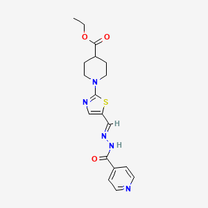 molecular formula C18H21N5O3S B2379762 ethyl 1-{5-[(1E)-{[(pyridin-4-yl)formamido]imino}methyl]-1,3-thiazol-2-yl}piperidine-4-carboxylate CAS No. 477868-54-5