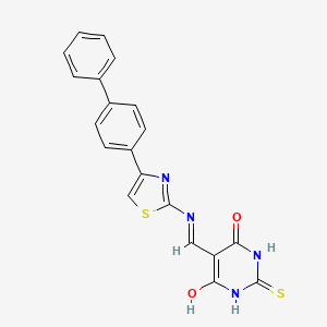 molecular formula C20H14N4O2S2 B2379772 5-({[4-(biphenyl-4-yl)-1,3-thiazol-2-yl]amino}methylidene)-2-thioxodihydropyrimidine-4,6(1H,5H)-dione CAS No. 1021229-86-6