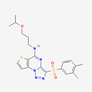 molecular formula C21H25N5O3S2 B2379775 3-((3,4-dimethylphenyl)sulfonyl)-N-(3-isopropoxypropyl)thieno[2,3-e][1,2,3]triazolo[1,5-a]pyrimidin-5-amine CAS No. 892735-12-5