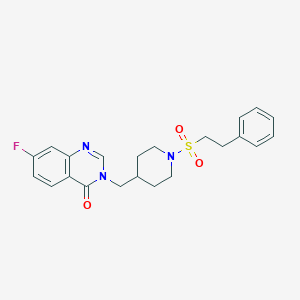 molecular formula C22H24FN3O3S B2379780 7-Fluoro-3-[[1-(2-phenylethylsulfonyl)piperidin-4-yl]methyl]quinazolin-4-one CAS No. 2415621-26-8