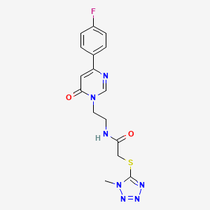 molecular formula C16H16FN7O2S B2379801 N-(2-(4-(4-fluorophenyl)-6-oxopyrimidin-1(6H)-yl)ethyl)-2-((1-methyl-1H-tetrazol-5-yl)thio)acetamide CAS No. 1351586-57-6