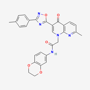 molecular formula C28H23N5O5 B2379838 N-(2,3-dihydro-1,4-benzodioxin-6-yl)-2-{7-methyl-3-[3-(4-methylphenyl)-1,2,4-oxadiazol-5-yl]-4-oxo-1,4-dihydro-1,8-naphthyridin-1-yl}acetamide CAS No. 1032002-49-5