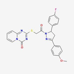 2-((2-(5-(4-fluorophenyl)-3-(4-methoxyphenyl)-4,5-dihydro-1H-pyrazol-1-yl)-2-oxoethyl)thio)-4H-pyrido[1,2-a][1,3,5]triazin-4-one