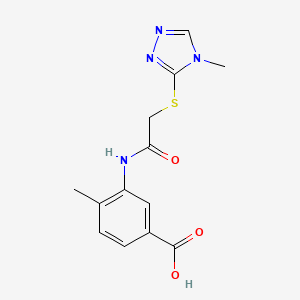 molecular formula C13H14N4O3S B2379982 4-methyl-3-{2-[(4-methyl-4H-1,2,4-triazol-3-yl)sulfanyl]acetamido}benzoic acid CAS No. 730947-87-2