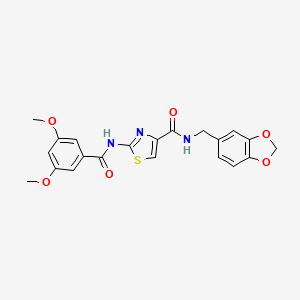 molecular formula C21H19N3O6S B2380052 N-[(2H-1,3-benzodioxol-5-yl)methyl]-2-(3,5-dimethoxybenzamido)-1,3-thiazole-4-carboxamide CAS No. 954597-48-9
