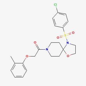 molecular formula C22H25ClN2O5S B2380108 1-[4-(4-chlorobenzenesulfonyl)-1-oxa-4,8-diazaspiro[4.5]decan-8-yl]-2-(2-methylphenoxy)ethan-1-one CAS No. 923107-39-5