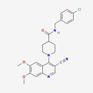 molecular formula C25H25ClN4O3 B2380320 N-[(4-chlorophenyl)methyl]-1-(3-cyano-6,7-dimethoxyquinolin-4-yl)piperidine-4-carboxamide CAS No. 1226446-70-3