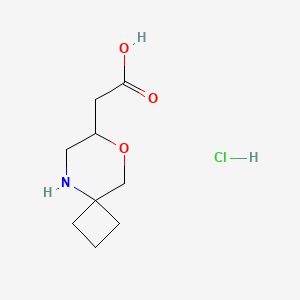 molecular formula C9H16ClNO3 B2380385 2-(8-Oxa-5-azaspiro[3.5]nonan-7-yl)acetic acid;hydrochloride CAS No. 2248352-24-9