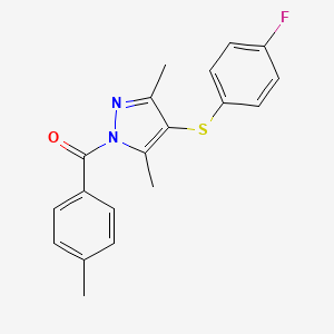 B2380472 [4-(4-Fluorophenyl)sulfanyl-3,5-dimethylpyrazol-1-yl]-(4-methylphenyl)methanone CAS No. 1001786-21-5