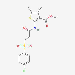 molecular formula C17H18ClNO5S2 B2380476 methyl 2-[3-(4-chlorobenzenesulfonyl)propanamido]-4,5-dimethylthiophene-3-carboxylate CAS No. 896616-96-9