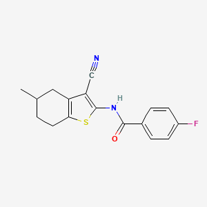 molecular formula C17H15FN2OS B2380516 N-(3-cyano-5-methyl-4,5,6,7-tetrahydro-1-benzothiophen-2-yl)-4-fluorobenzamide CAS No. 391221-59-3