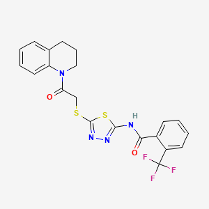 molecular formula C21H17F3N4O2S2 B2380536 N-(5-{[2-oxo-2-(1,2,3,4-tetrahydroquinolin-1-yl)ethyl]sulfanyl}-1,3,4-thiadiazol-2-yl)-2-(trifluoromethyl)benzamide CAS No. 391869-01-5