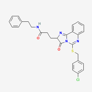 molecular formula C28H25ClN4O2S B2380716 3-(5-{[(4-chlorophenyl)methyl]sulfanyl}-3-oxo-2H,3H-imidazo[1,2-c]quinazolin-2-yl)-N-(2-phenylethyl)propanamide CAS No. 1037289-06-7