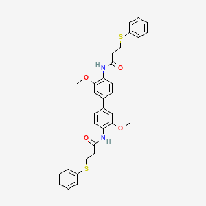molecular formula C32H32N2O4S2 B2380803 N-{3,3'-dimethoxy-4'-[3-(phenylsulfanyl)propanamido]-[1,1'-biphenyl]-4-yl}-3-(phenylsulfanyl)propanamide CAS No. 477545-24-7