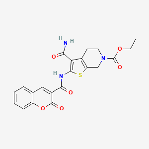 molecular formula C21H19N3O6S B2380910 ethyl 3-carbamoyl-2-(2-oxo-2H-chromene-3-amido)-4H,5H,6H,7H-thieno[2,3-c]pyridine-6-carboxylate CAS No. 864925-79-1