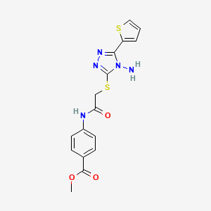 molecular formula C16H15N5O3S2 B2381053 methyl 4-(2-{[4-amino-5-(thiophen-2-yl)-4H-1,2,4-triazol-3-yl]sulfanyl}acetamido)benzoate CAS No. 898447-17-1