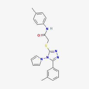 molecular formula C22H21N5OS B2381289 N-(4-methylphenyl)-2-{[5-(3-methylphenyl)-4-(1H-pyrrol-1-yl)-4H-1,2,4-triazol-3-yl]sulfanyl}acetamide CAS No. 898371-63-6