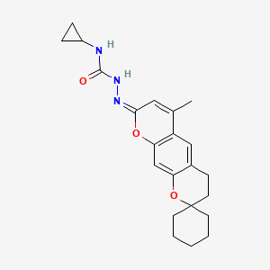 molecular formula C22H27N3O3 B2381302 1-cyclopropyl-3-[(E)-(6-methylspiro[3,4-dihydropyrano[3,2-g]chromene-2,1'-cyclohexane]-8-ylidene)amino]urea CAS No. 1334377-25-1