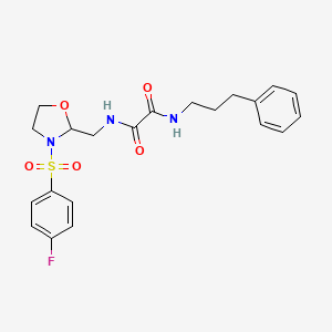 molecular formula C21H24FN3O5S B2381331 N1-((3-((4-fluorophenyl)sulfonyl)oxazolidin-2-yl)methyl)-N2-(3-phenylpropyl)oxalamide CAS No. 868981-11-7