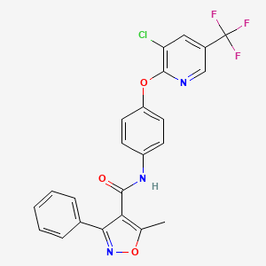molecular formula C23H15ClF3N3O3 B2381357 N-(4-{[3-chloro-5-(trifluoromethyl)pyridin-2-yl]oxy}phenyl)-5-methyl-3-phenyl-1,2-oxazole-4-carboxamide CAS No. 1023539-12-9
