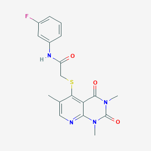 molecular formula C18H17FN4O3S B2381579 N-(3-fluorophenyl)-2-((1,3,6-trimethyl-2,4-dioxo-1,2,3,4-tetrahydropyrido[2,3-d]pyrimidin-5-yl)thio)acetamide CAS No. 900004-05-9