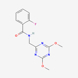 molecular formula C13H13FN4O3 B2381699 N-[(4,6-dimethoxy-1,3,5-triazin-2-yl)methyl]-2-fluorobenzamide CAS No. 2034538-05-9