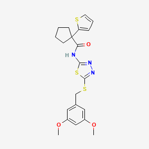molecular formula C21H23N3O3S3 B2381716 N-(5-((3,5-dimethoxybenzyl)thio)-1,3,4-thiadiazol-2-yl)-1-(thiophen-2-yl)cyclopentanecarboxamide CAS No. 1351643-79-2