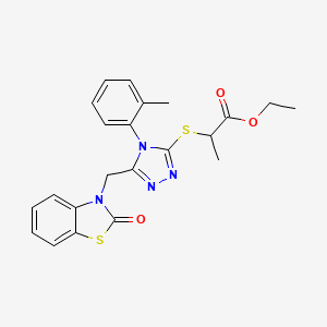 molecular formula C22H22N4O3S2 B2381779 ethyl 2-((5-((2-oxobenzo[d]thiazol-3(2H)-yl)methyl)-4-(o-tolyl)-4H-1,2,4-triazol-3-yl)thio)propanoate CAS No. 847403-07-0