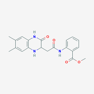 molecular formula C20H21N3O4 B2381859 Methyl 2-{[(3-hydroxy-6,7-dimethyl-1,2-dihydroquinoxalin-2-yl)acetyl]amino}benzoate CAS No. 939887-44-2